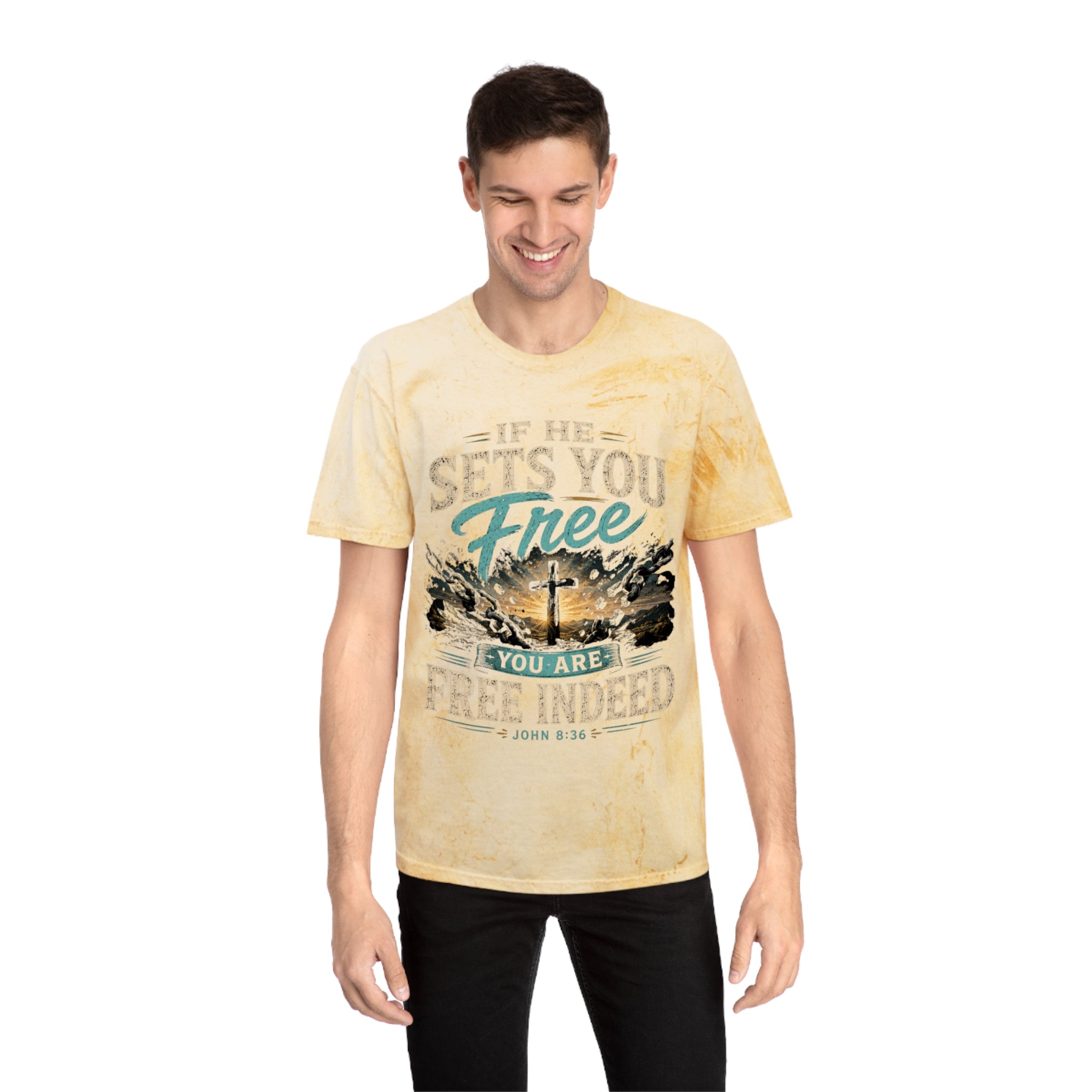 Christian Freedom Tee — "If He Sets You Free" Scripture T-Shirt