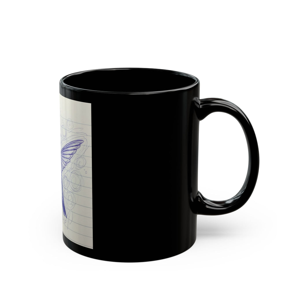 Hummingbird Notebook Sketch Black Mug — Illustrated Bird Coffee Cup (11oz, 15oz)