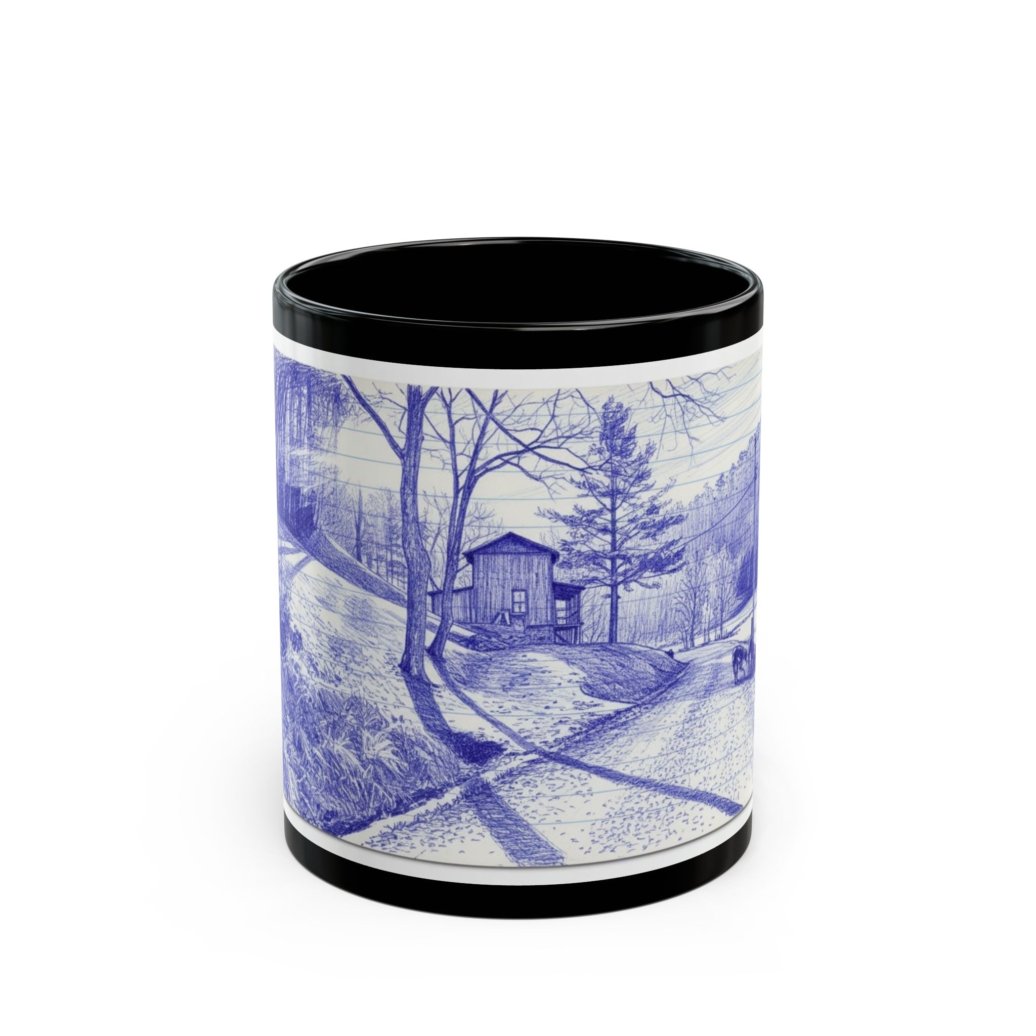 Scenic Appalachian  , Monroe  County OhioBlue Pen Sketch Black Coffee Mug (11oz, 15oz)
