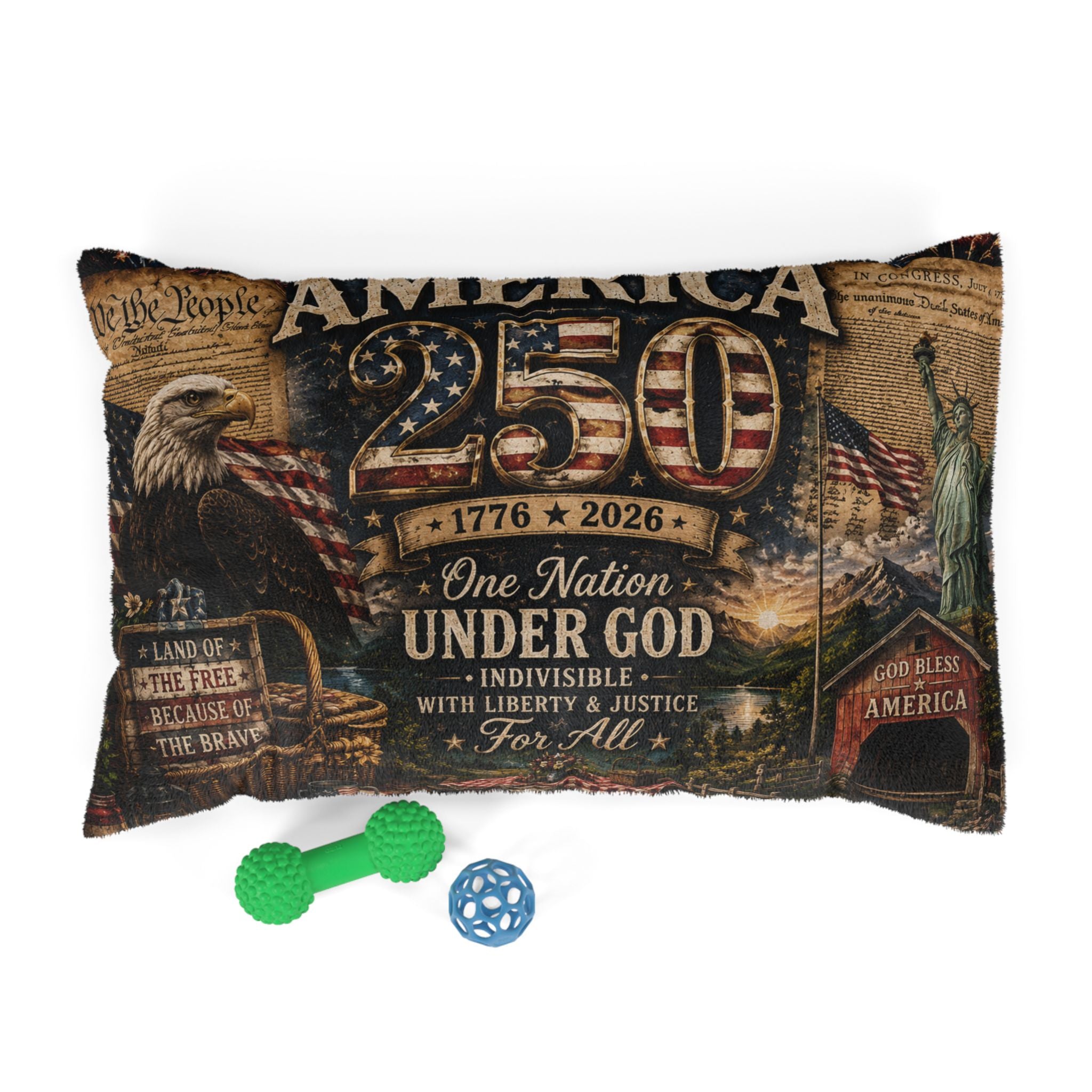 America 250 Patriotic Pet Bed — "One Nation Under God" 1776–2026 Memorial Cushion