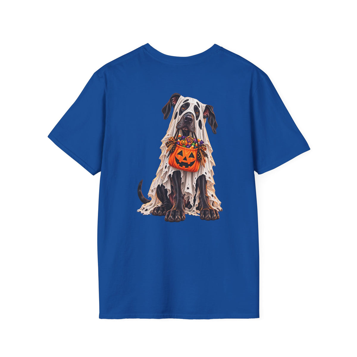 Halloween Dog T-Shirt — Great Dane with Pumpkin Candy Pail