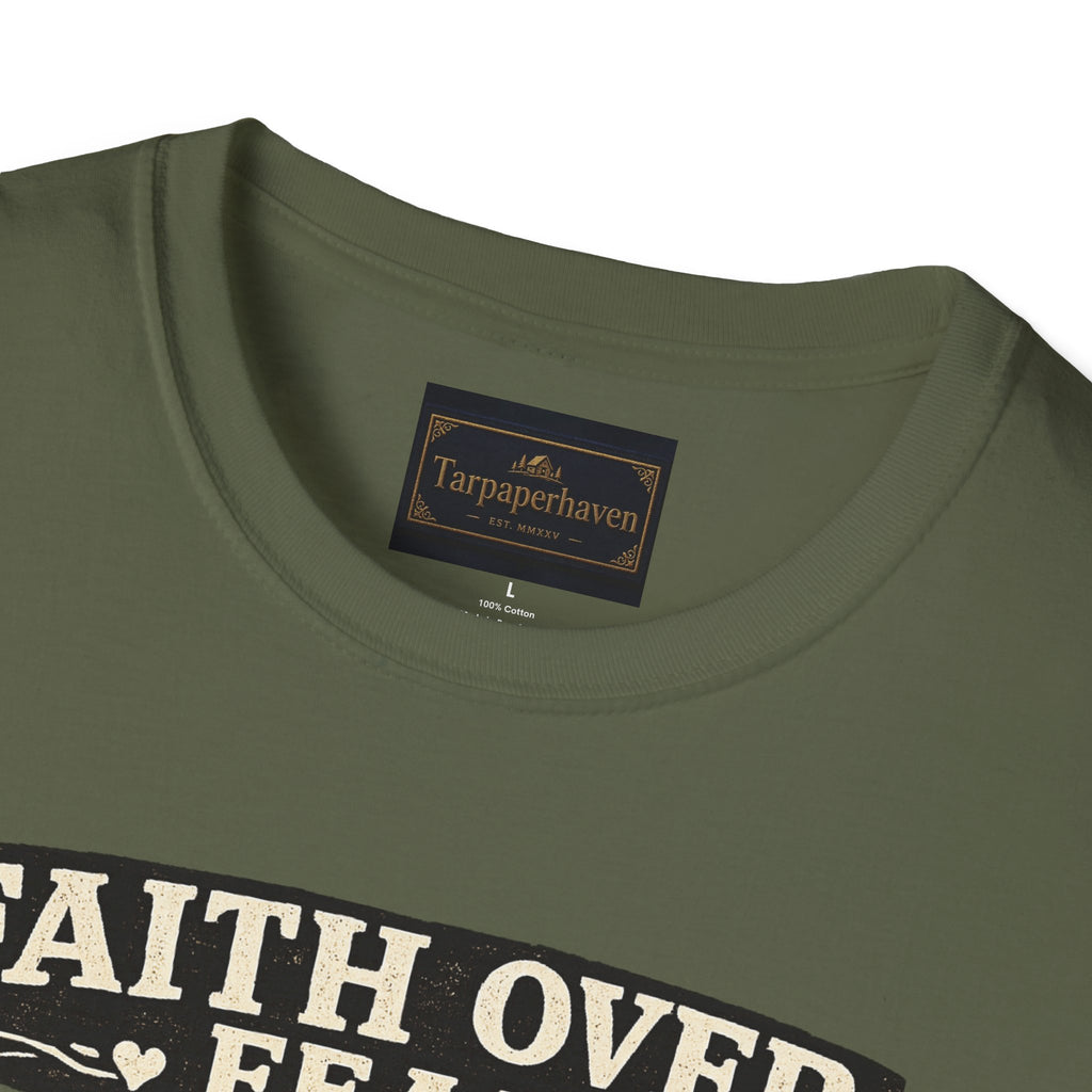 Faith Over Fear Quilting T‑Shirt — Chicken & Sewing Machine Graphic