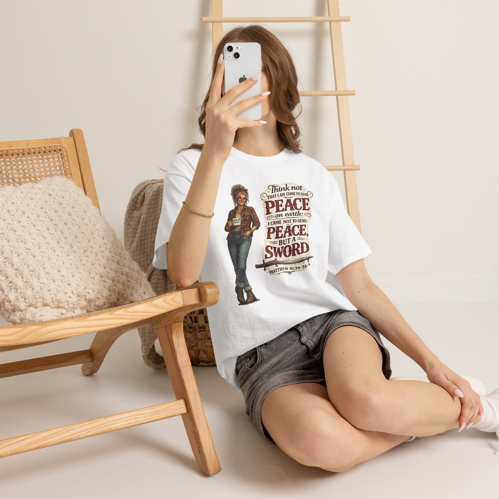 Christian Faith Tee — "I Come Not to Send Peace but a Sword" Matthew 10:34 Graphic Shirt