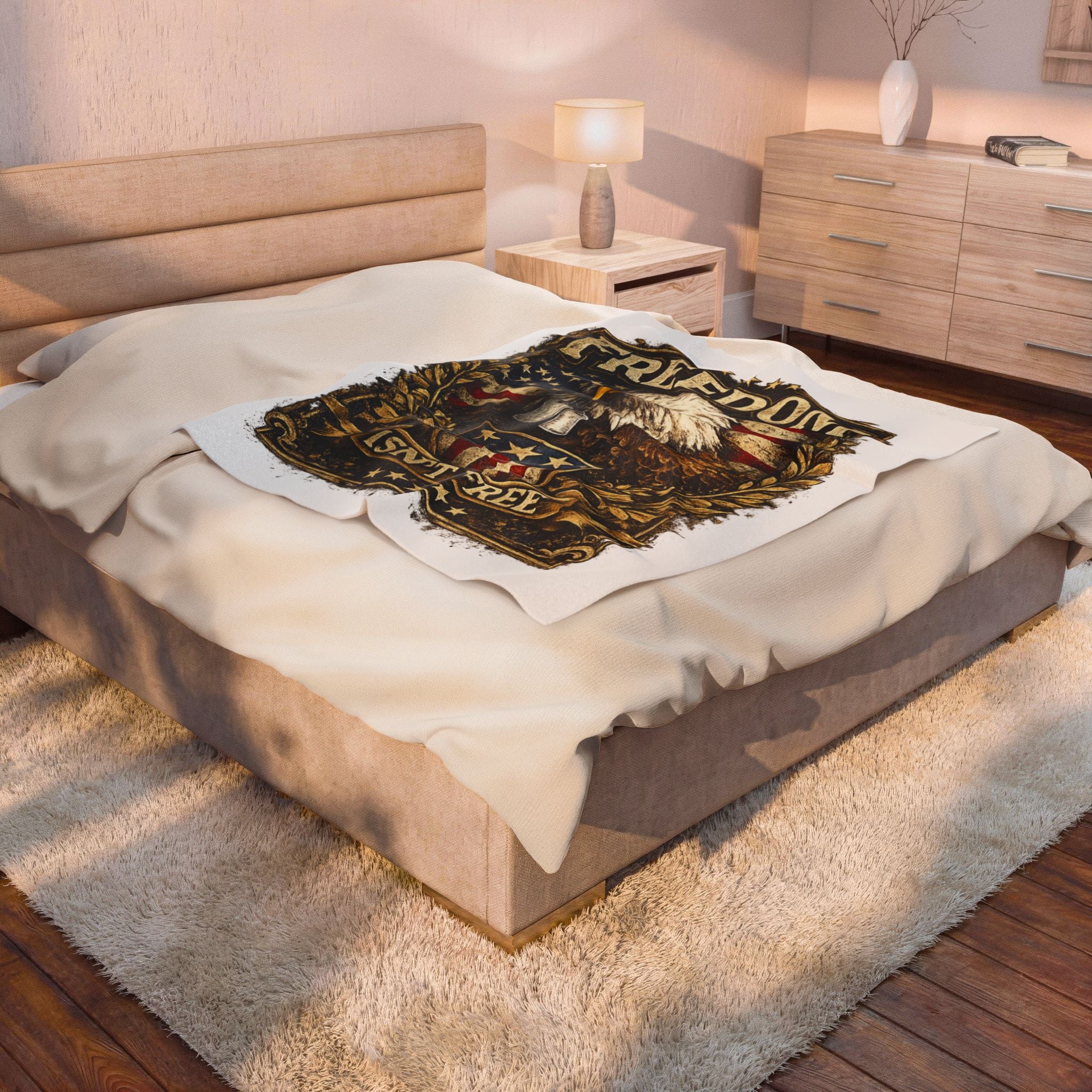 Freedom Isn't Free Velveteen Plush Blanket — Patriotic Eagle Throw for Veterans, Memorial Day & 4th of July