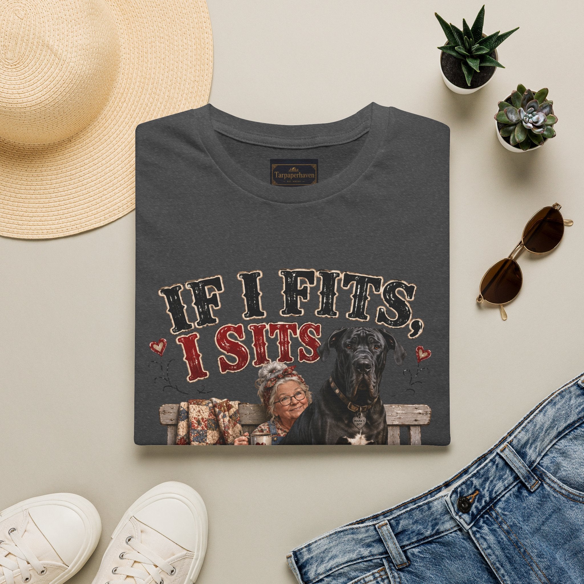 If I Fits, I Sits T-Shirt — Funny Great Dane Lover Graphic Tee