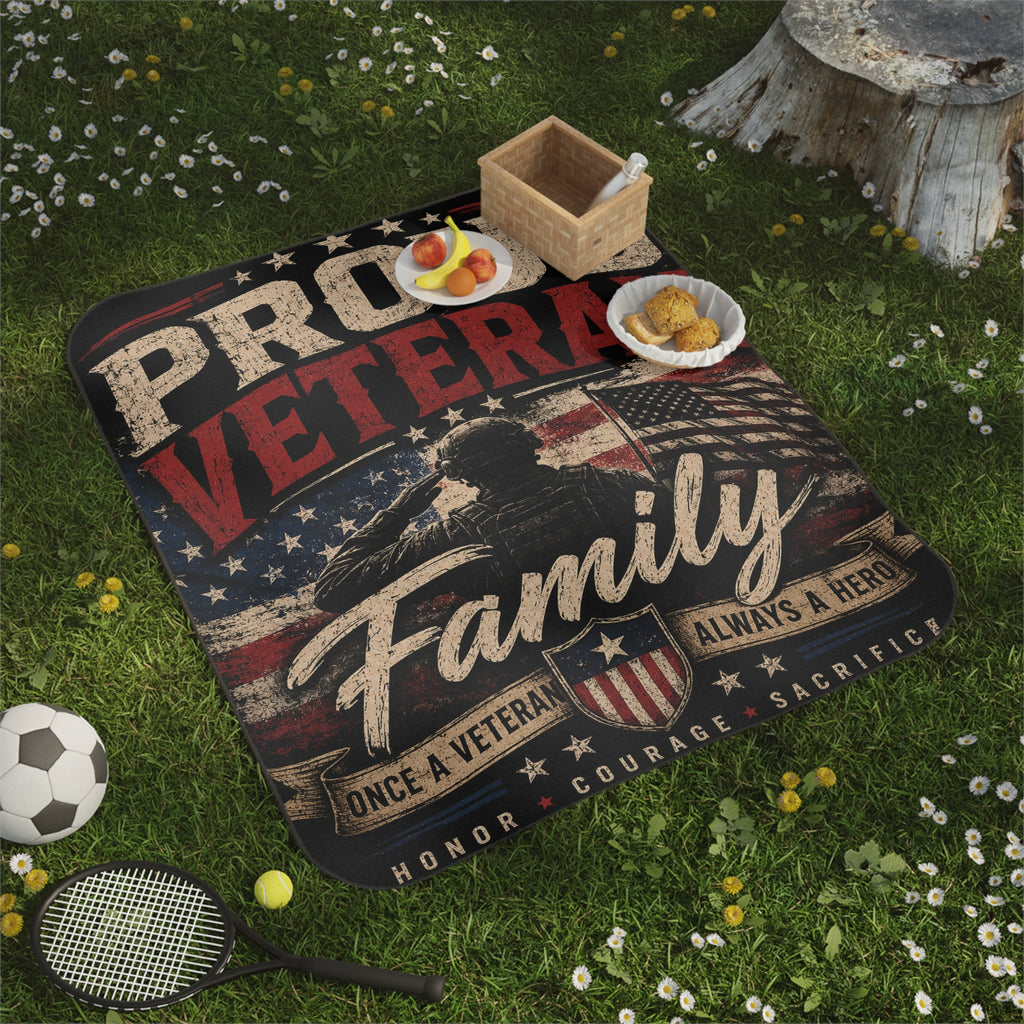 Proud Veteran Family Picnic Blanket — Patriotic American Flag Veterans Outdoor Blanket