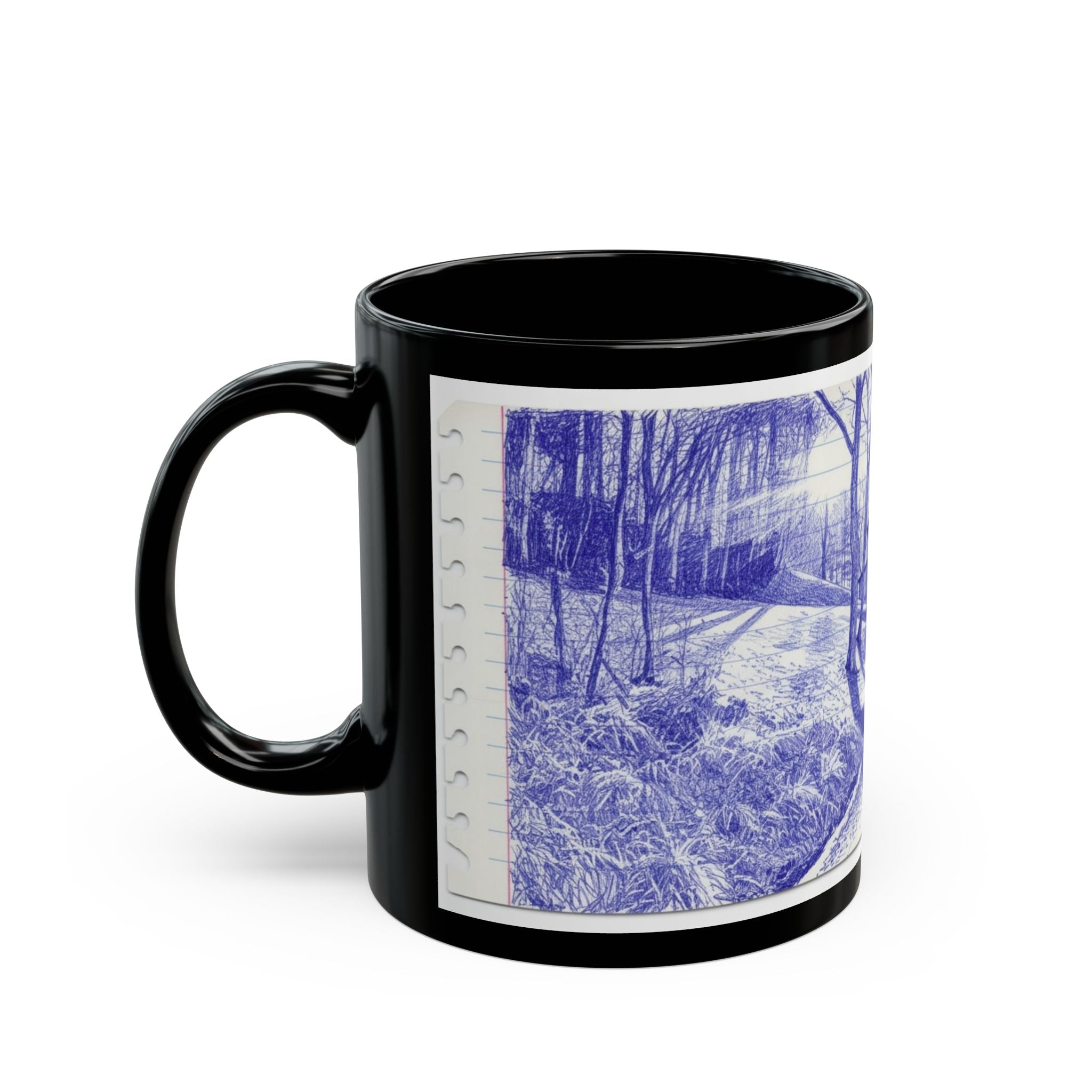 Scenic Appalachian  , Monroe  County OhioBlue Pen Sketch Black Coffee Mug (11oz, 15oz)