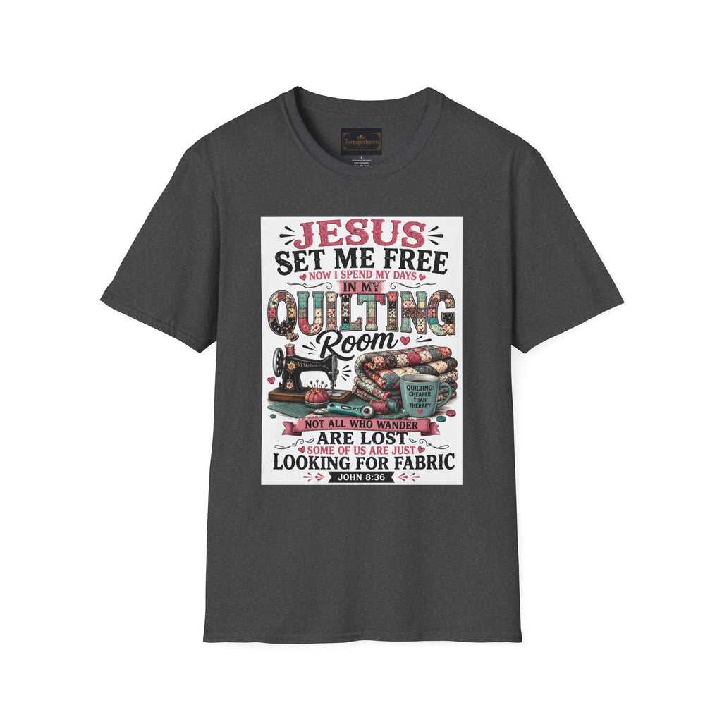 Quilting T-Shirt — "Jesus Set Me Free" Faithful Quilter Tee