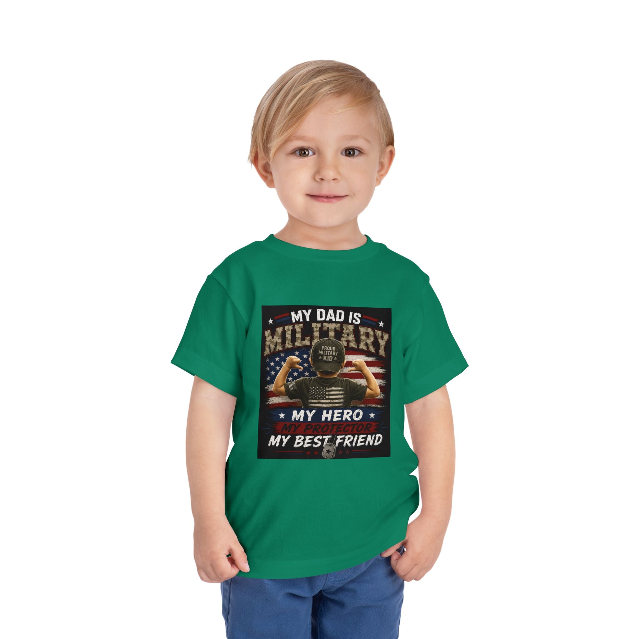 Toddler Tee - "My Dad is Military" Patriotic Hero Baby Shirt