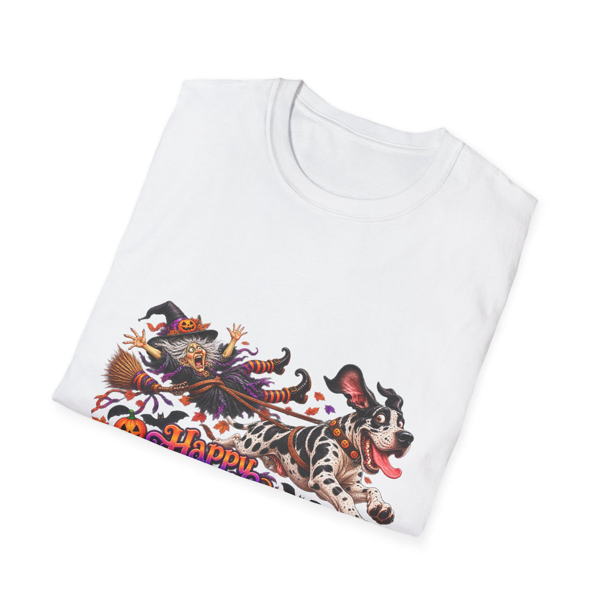 Halloween Dog T-Shirt — Great Dane with Pumpkin Candy Pail
