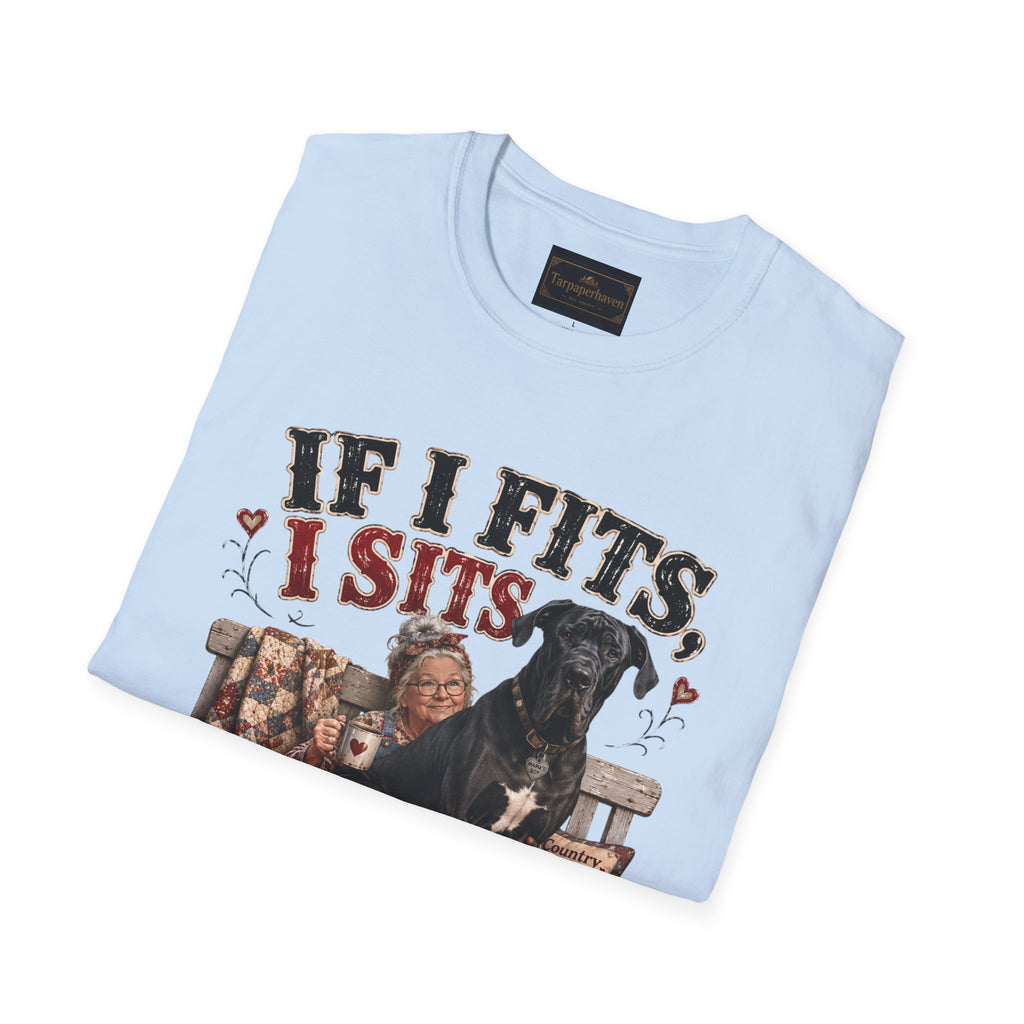 If I Fits, I Sits T-Shirt — Funny Great Dane Lover Graphic Tee