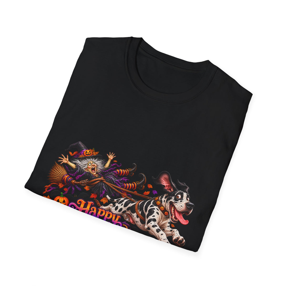Halloween Dog T-Shirt — Great Dane with Pumpkin Candy Pail