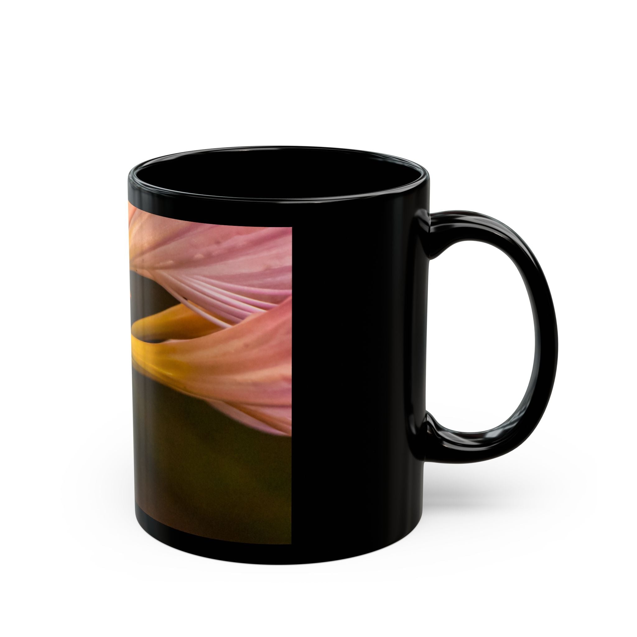 Floral Calla Lily Black Coffee Mug — Elegant Pink & Yellow Flower Photo