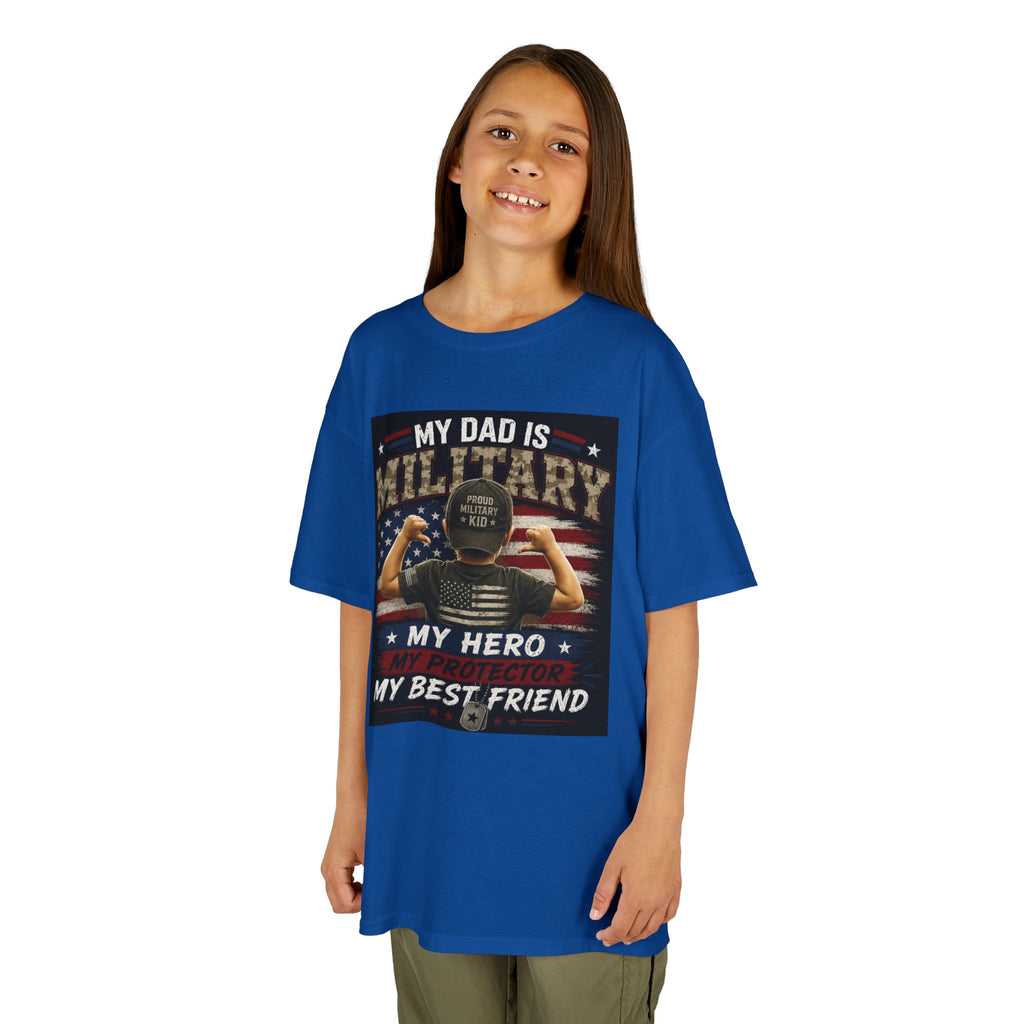 Kids Tee — "My Dad Is Military" Patriotic Hero Shirt