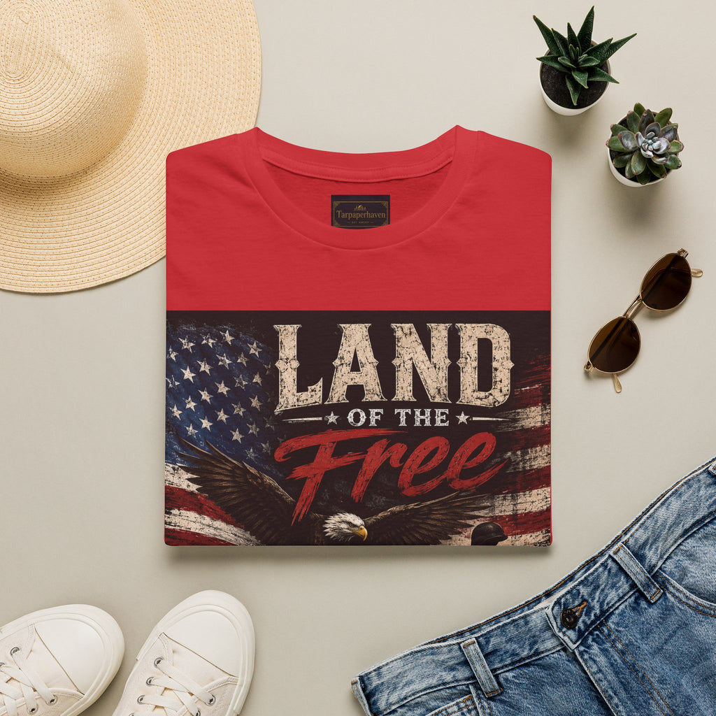 Land of the Free T‑Shirt — Vintage American Flag & Bald Eagle "Because of the Brave"