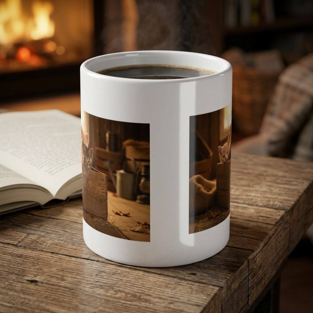 Kitten Box Ceramic Mug – Cute Rustic Cat Coffee Cup (11/15/20oz)