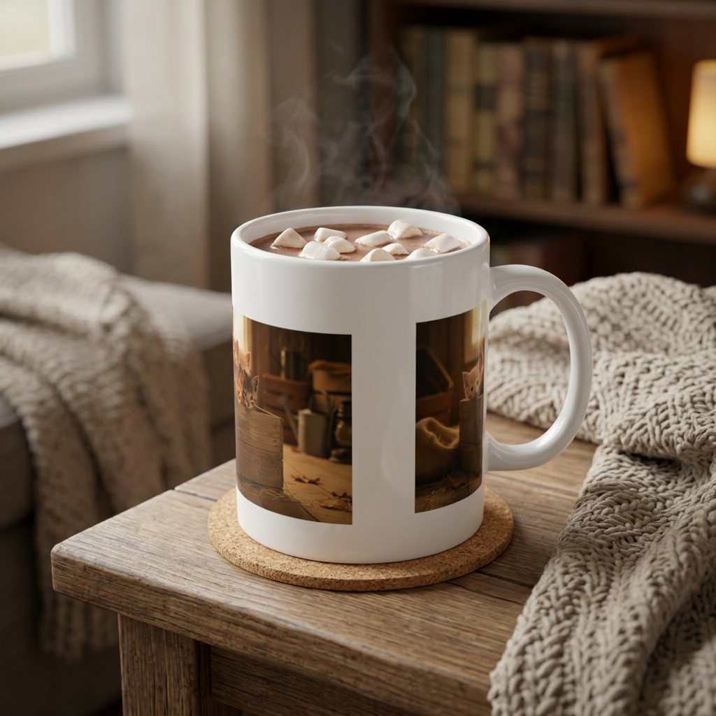 Kitten Box Ceramic Mug – Cute Rustic Cat Coffee Cup (11/15/20oz)