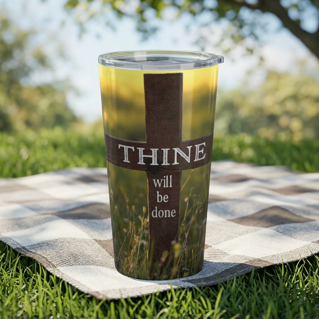 Thine Will Be Done Cross 20oz Tumbler — Christian Faith Travel Mug