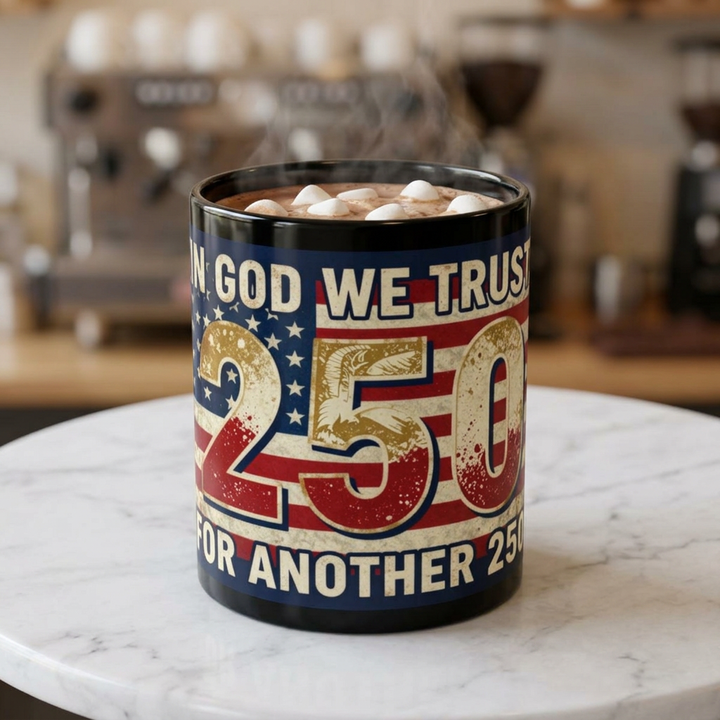 Patriotic "In God We Trust" 250 Mug – American Flag Coffee Cup (11oz & 15oz)