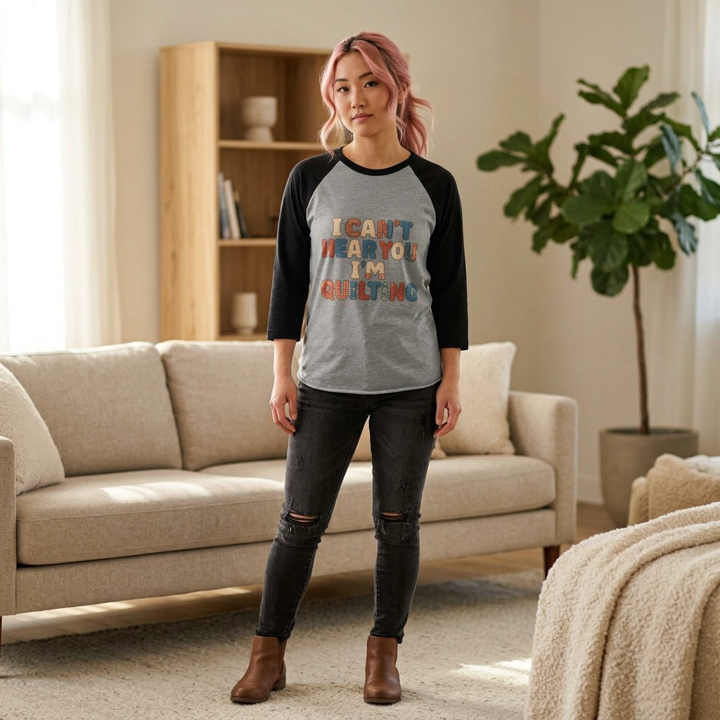 Quilting Baseball Tee - "I Can't Hear You I'm Quilting" Retro Graphic
