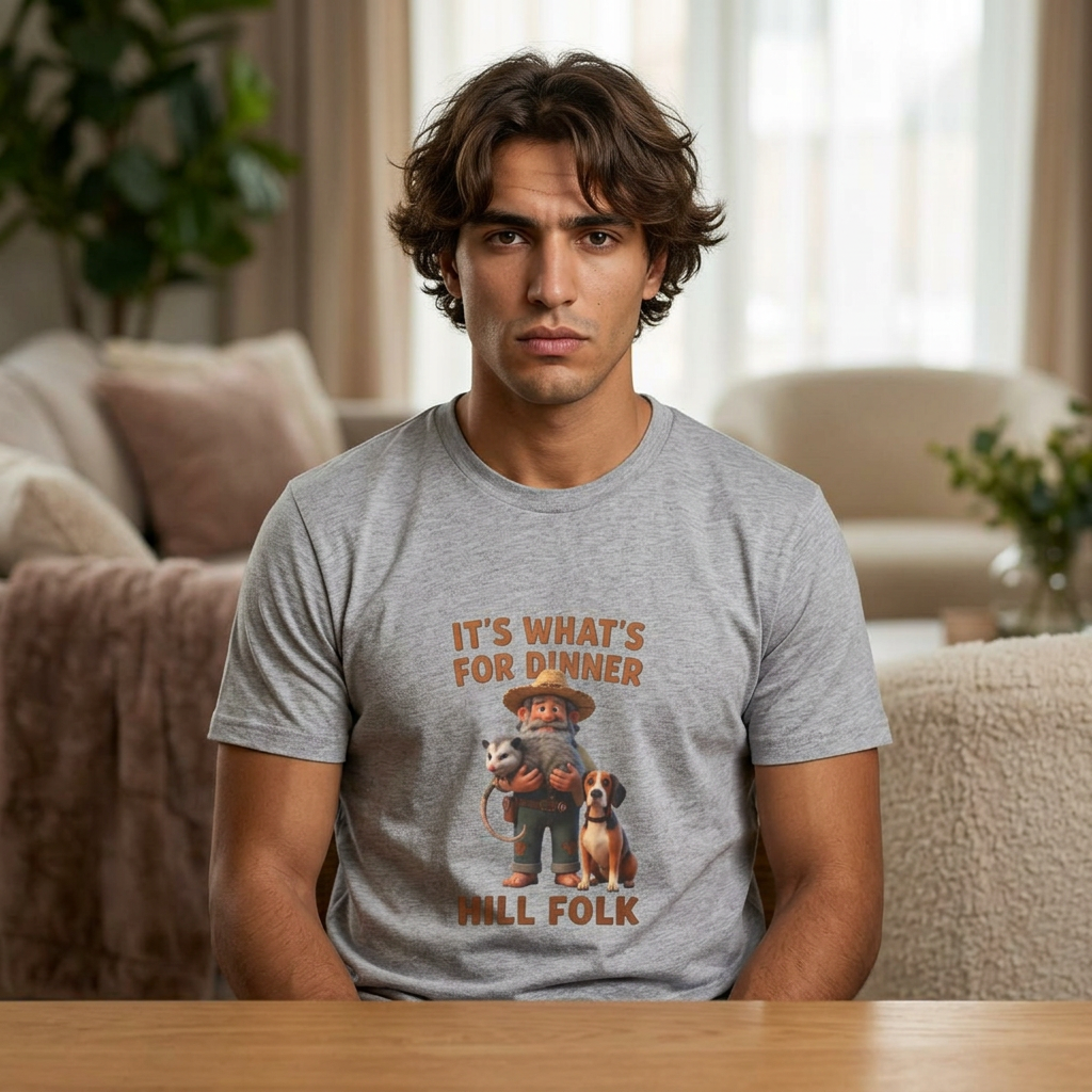 T-Shirt — 'It's What's For Dinner, Hill Folk' Rustic Hunter Graphic Tee