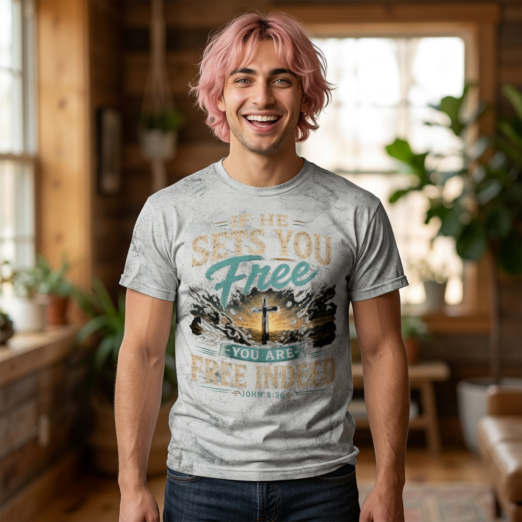 Christian Freedom Tee — "If He Sets You Free" Scripture T-Shirt