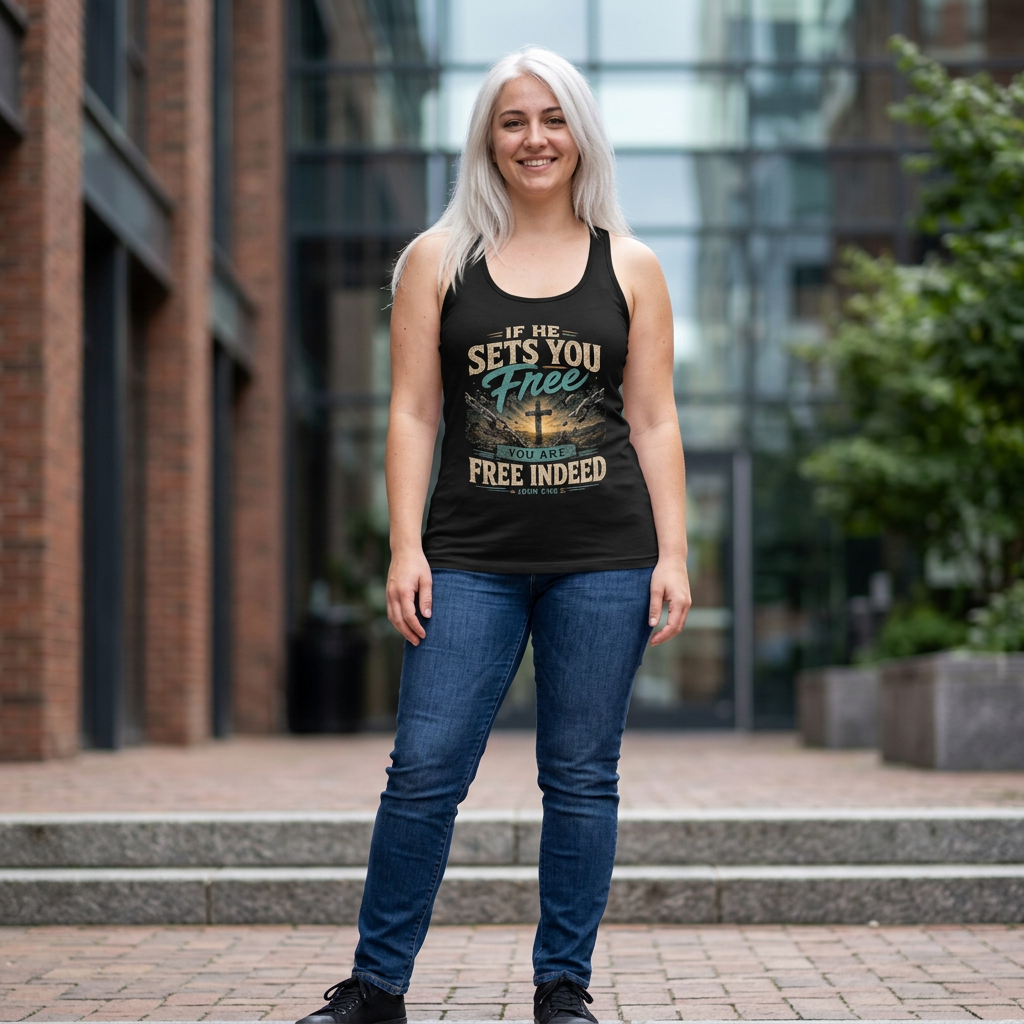 Christian Freedom Tank Top – "If He Sets You Free" Women's Racerback