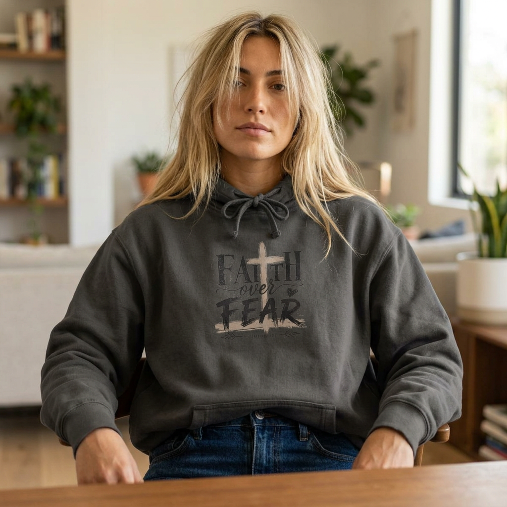 Faith Over Fear Hoodie — 'The Narrow Path Vintage Graphic Pigment-Dyed Hoodie