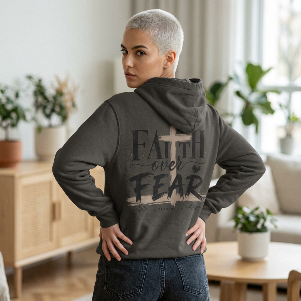 Faith Over Fear Hoodie — Pigment-Dyed Inspirational Pullover