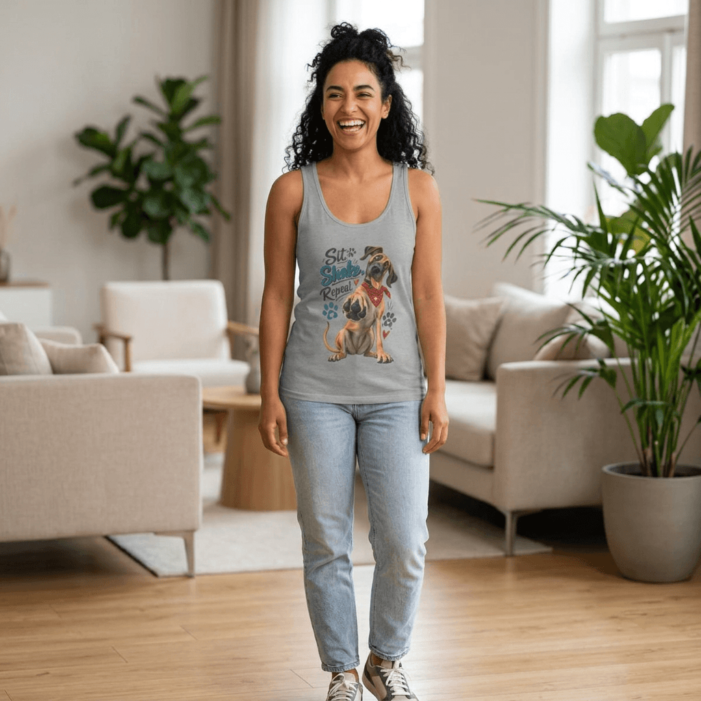 Dog Lover Tank Top Sit Stay Shake Repeat Graphic