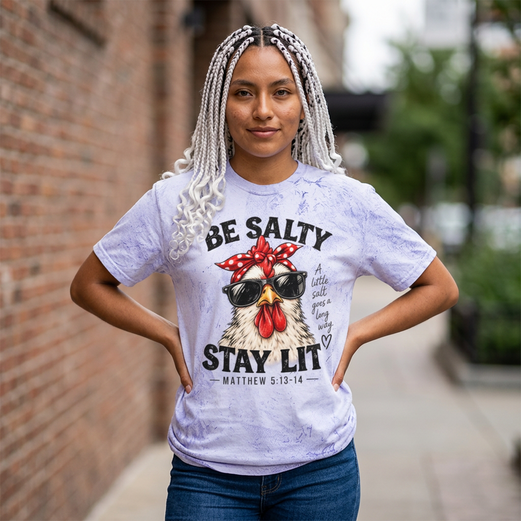 Be Salty Stay Lit Chicken Tee — Christian Faith Graphic T-Shirt