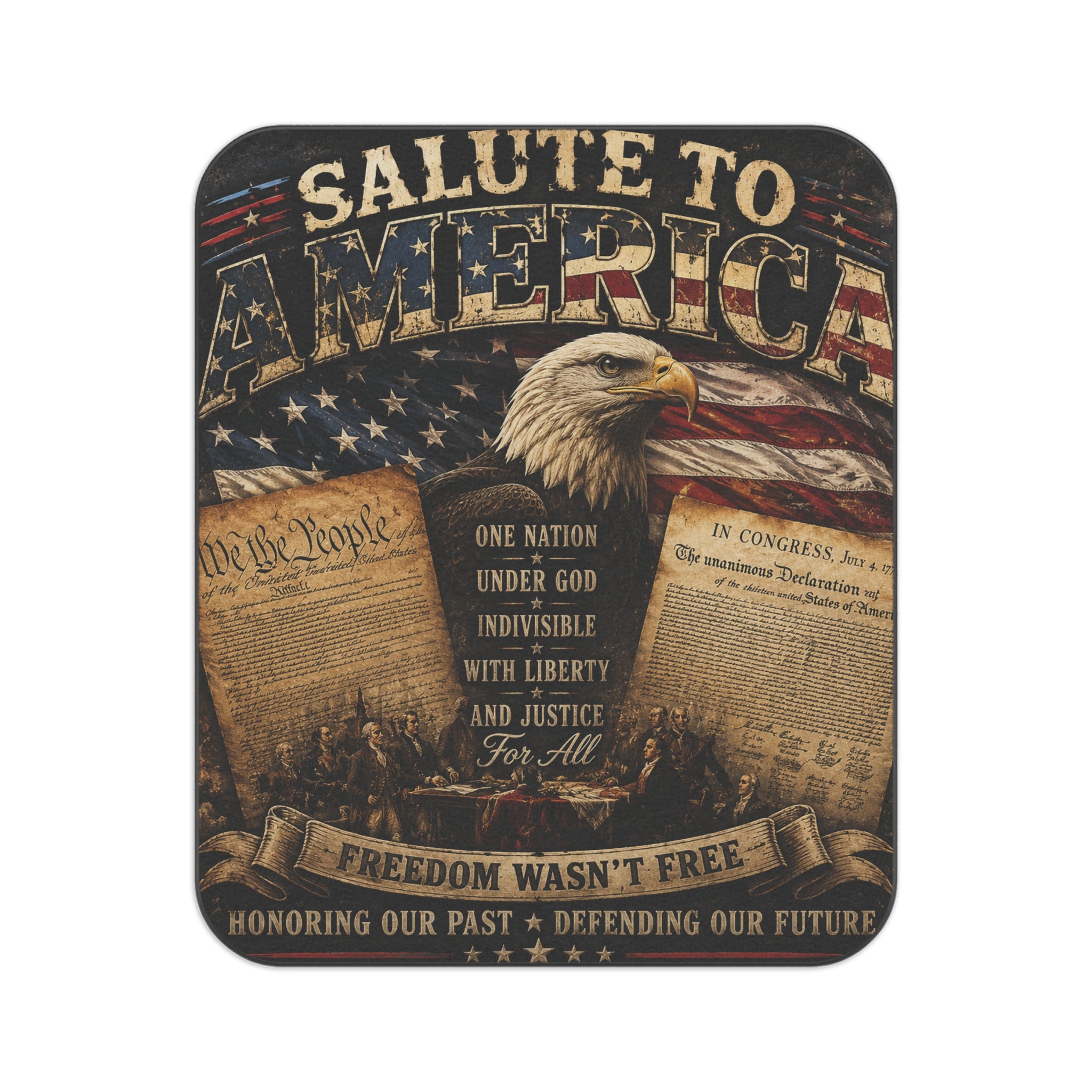 Salute to America Picnic Blanket — Patriotic Eagle & Constitution Outdoor Blanket for 4th of July, Memorial Day, Veterans Day