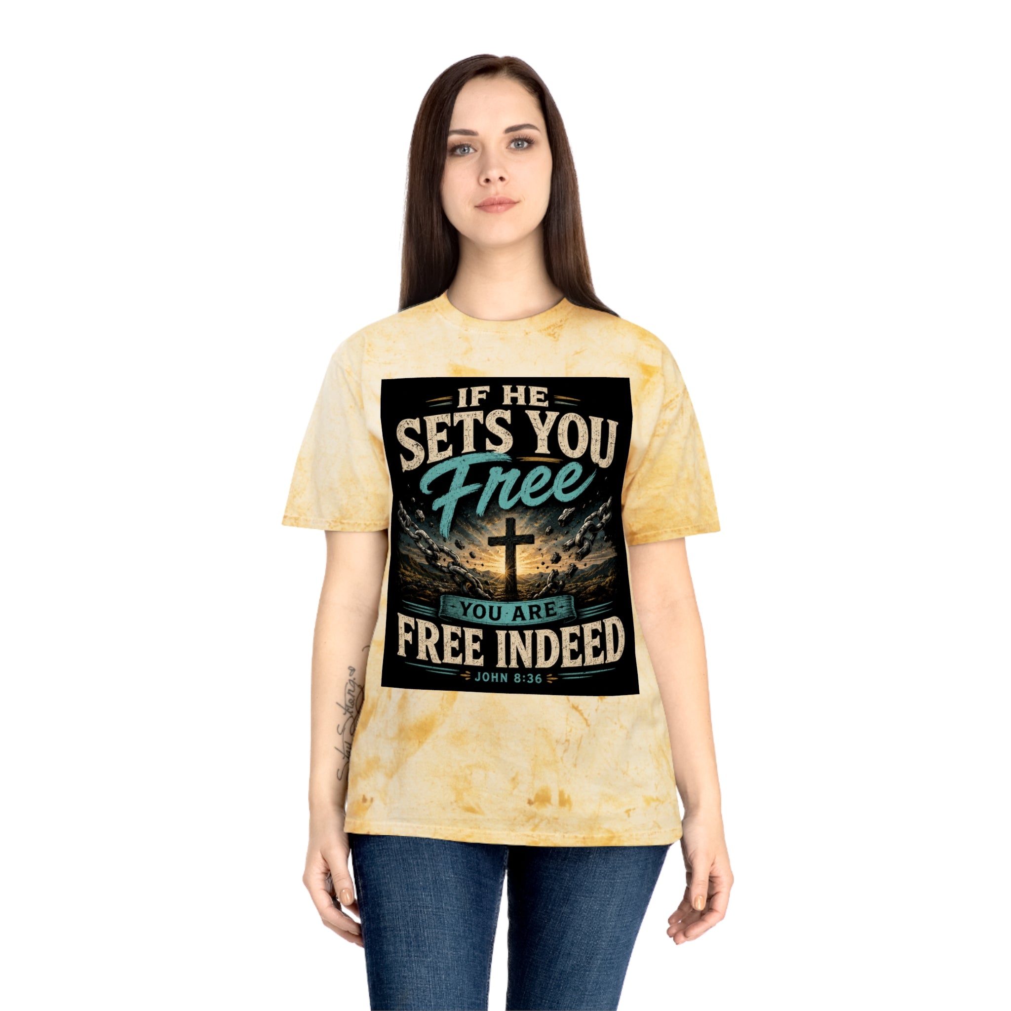 Christian Freedom Tee — "If He Sets You Free" Scripture T-Shirt