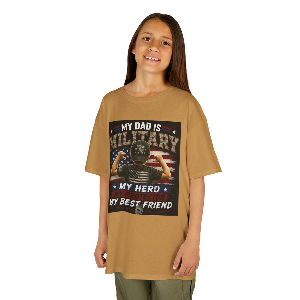 Kids Tee — "My Dad Is Military" Patriotic Hero Shirt