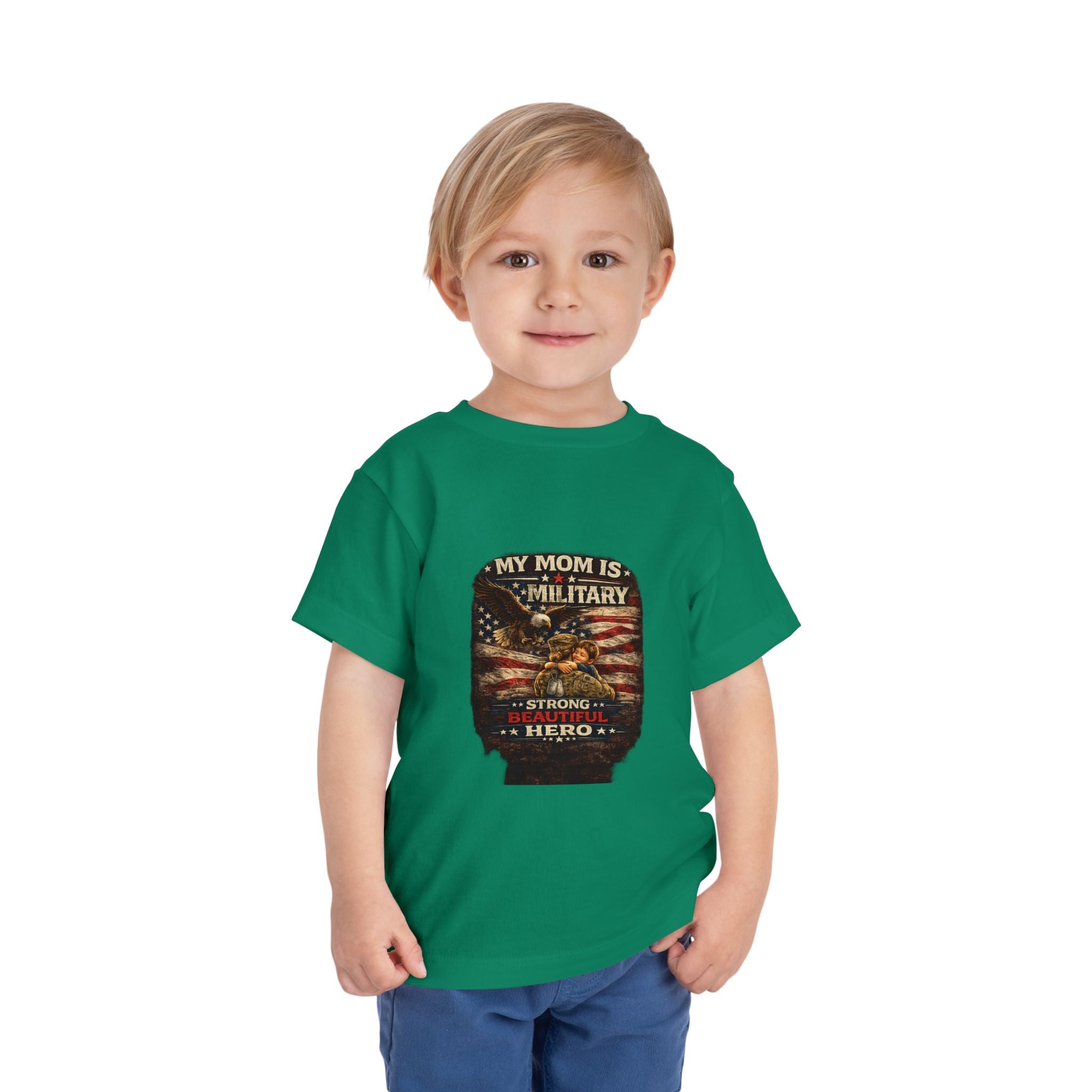 Toddler Tee "My Mom is Military - Strong Beautiful Hero" | Patriotic Kids Shirt