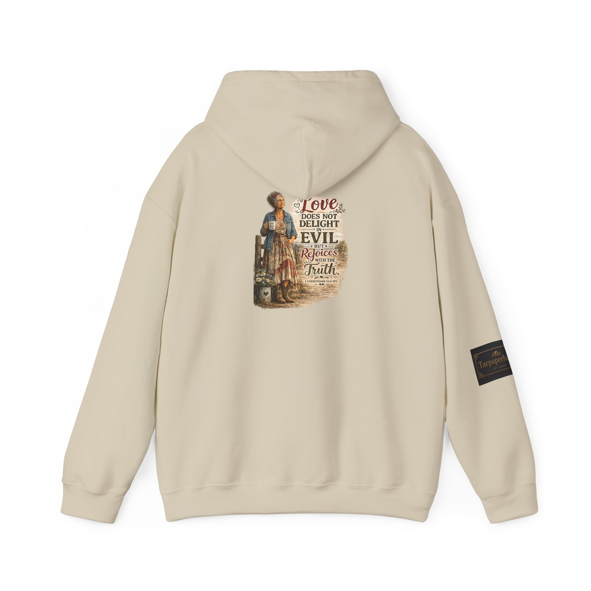 Christian Faith Hoodie - "Love Does Not Delight in Evil" Scripture Sweatshirt