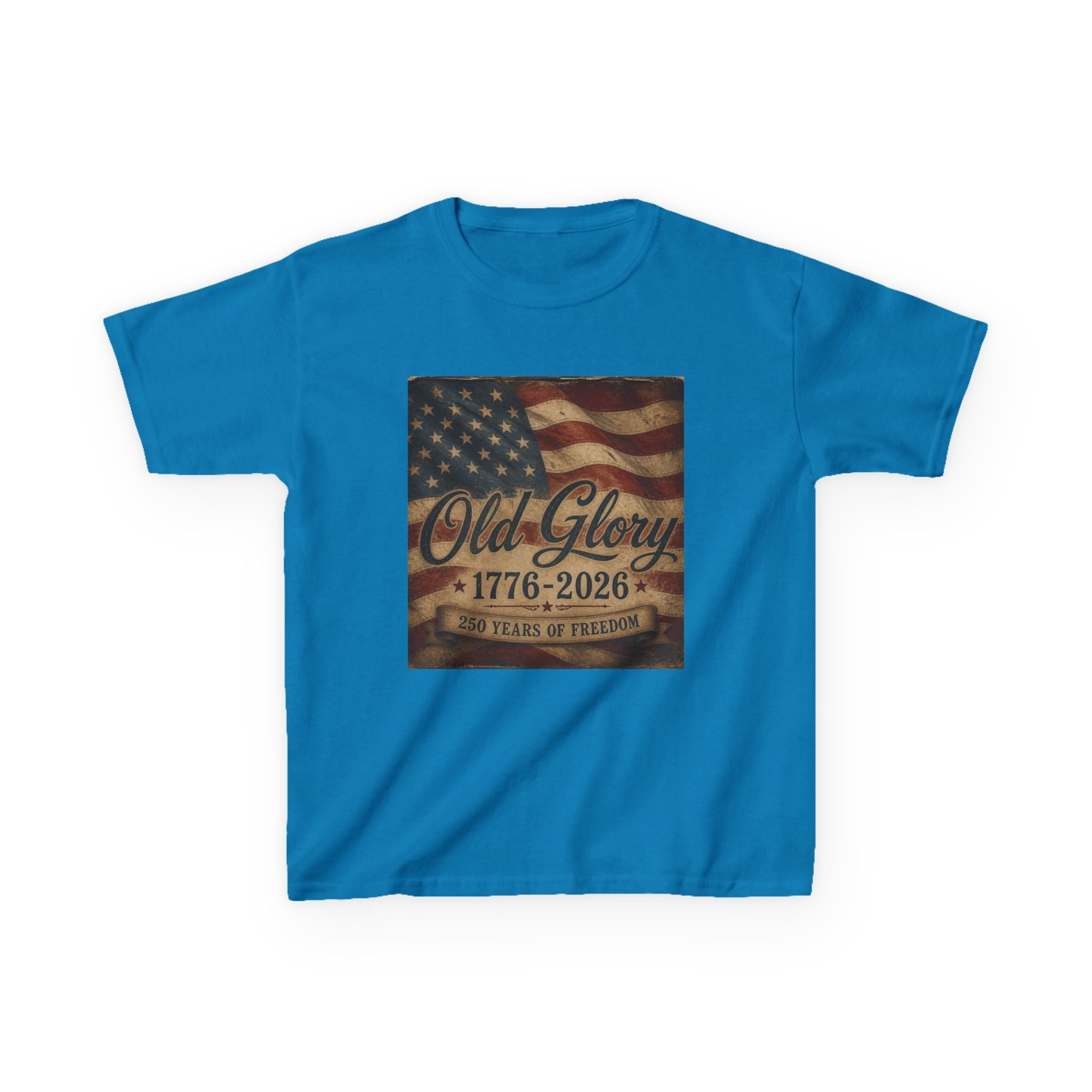 Kids T‑Shirt — "Old Glory 1776–2026" Vintage American Flag Patriotic Tee