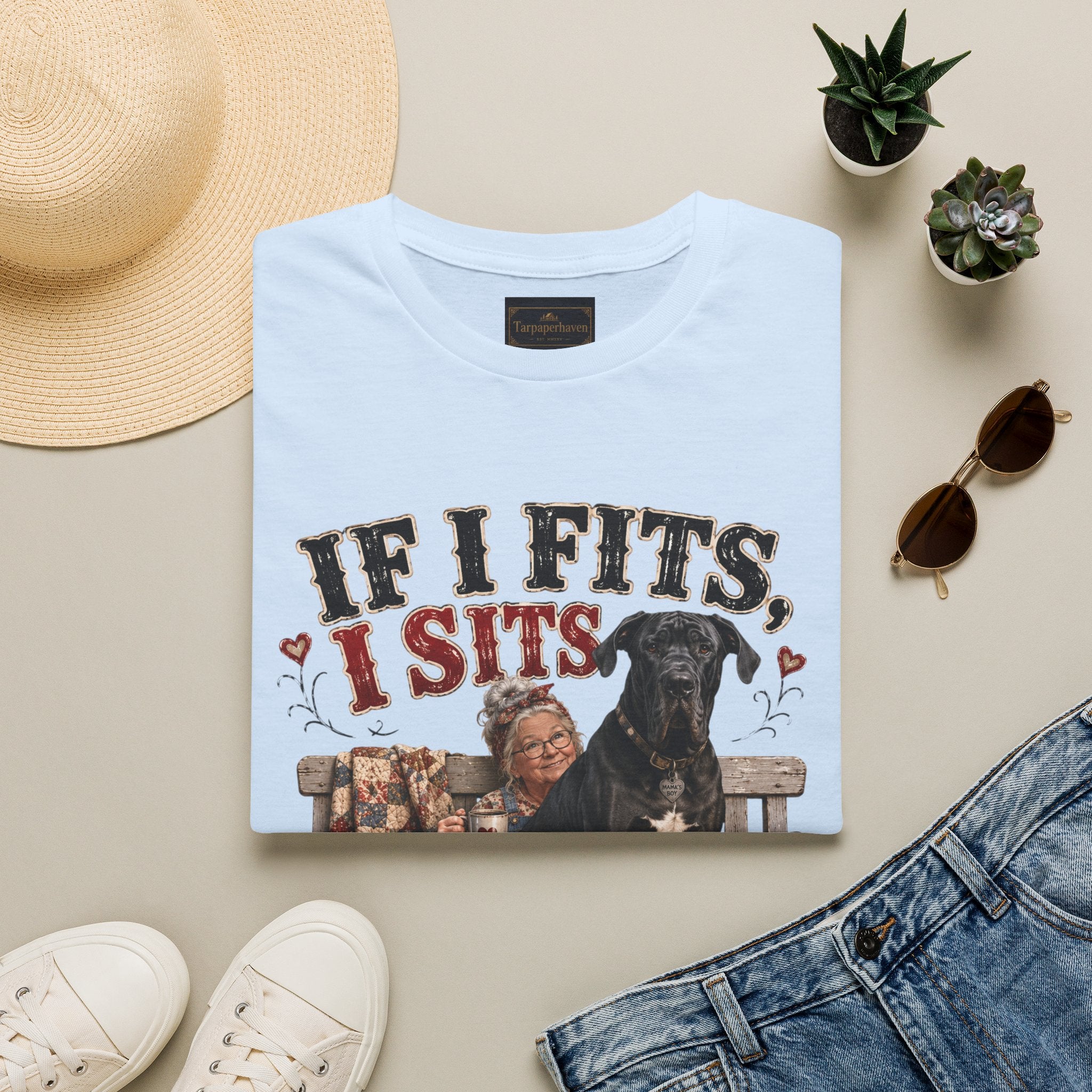 If I Fits, I Sits T-Shirt — Funny Great Dane Lover Graphic Tee