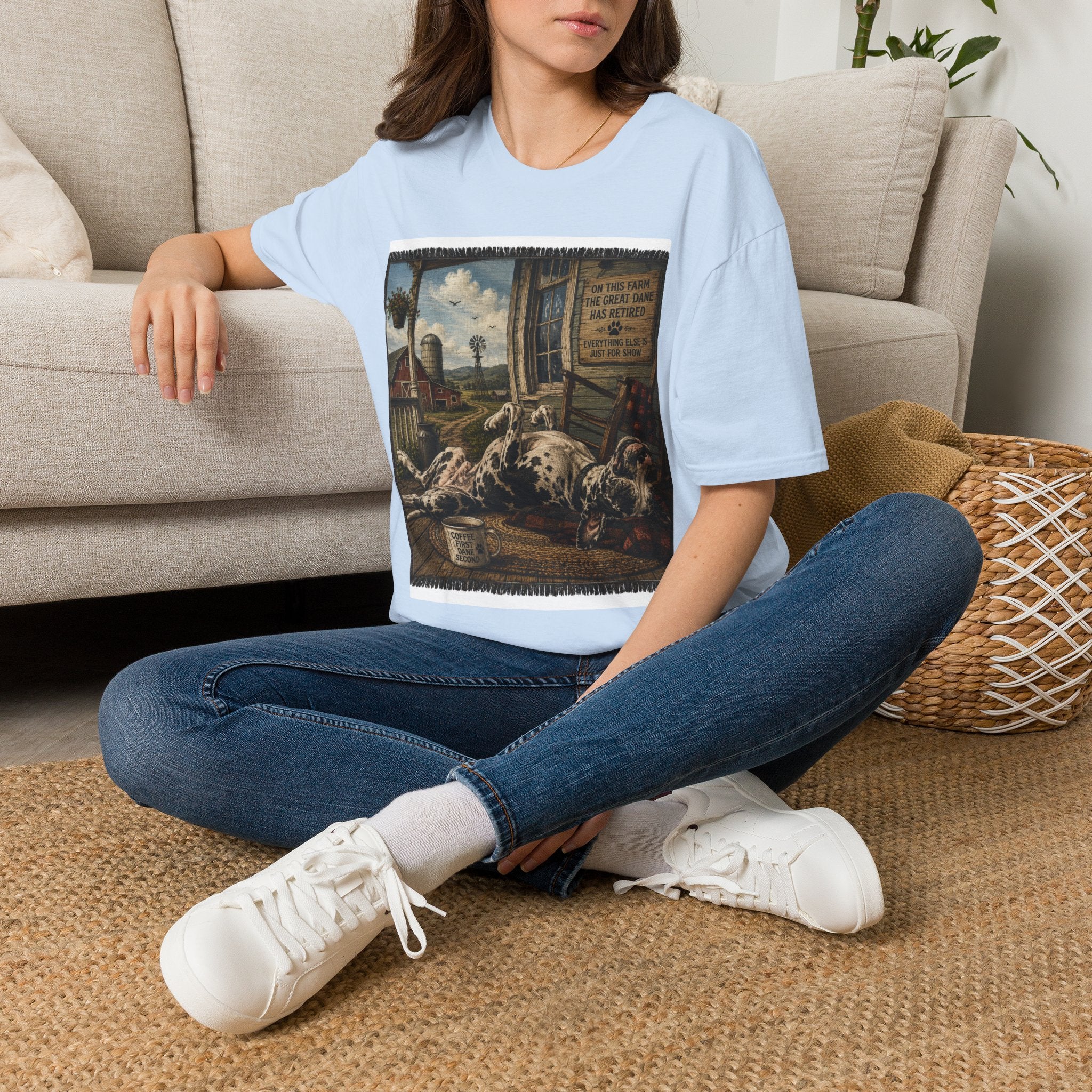 Great Dane Sleeping   Farmhouse Art T‑Shirt