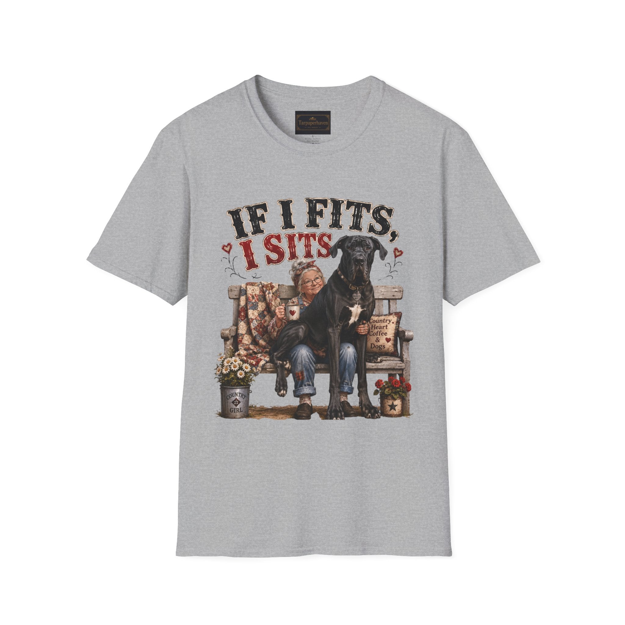 If I Fits, I Sits T-Shirt — Funny Great Dane Lover Graphic Tee