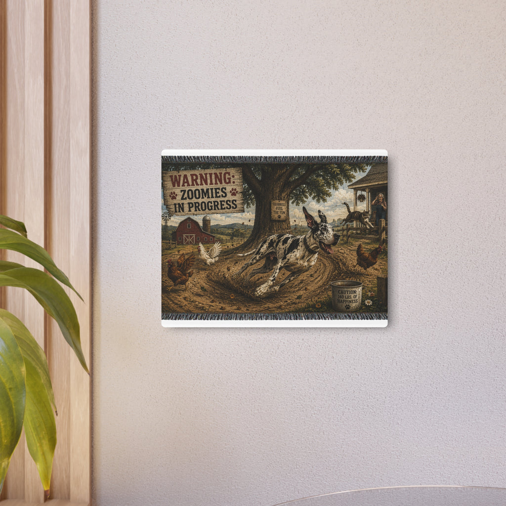 Metal Art Sign - "Warning: Zoomies in Progress" Farm Great Dane  Metal Wall Art