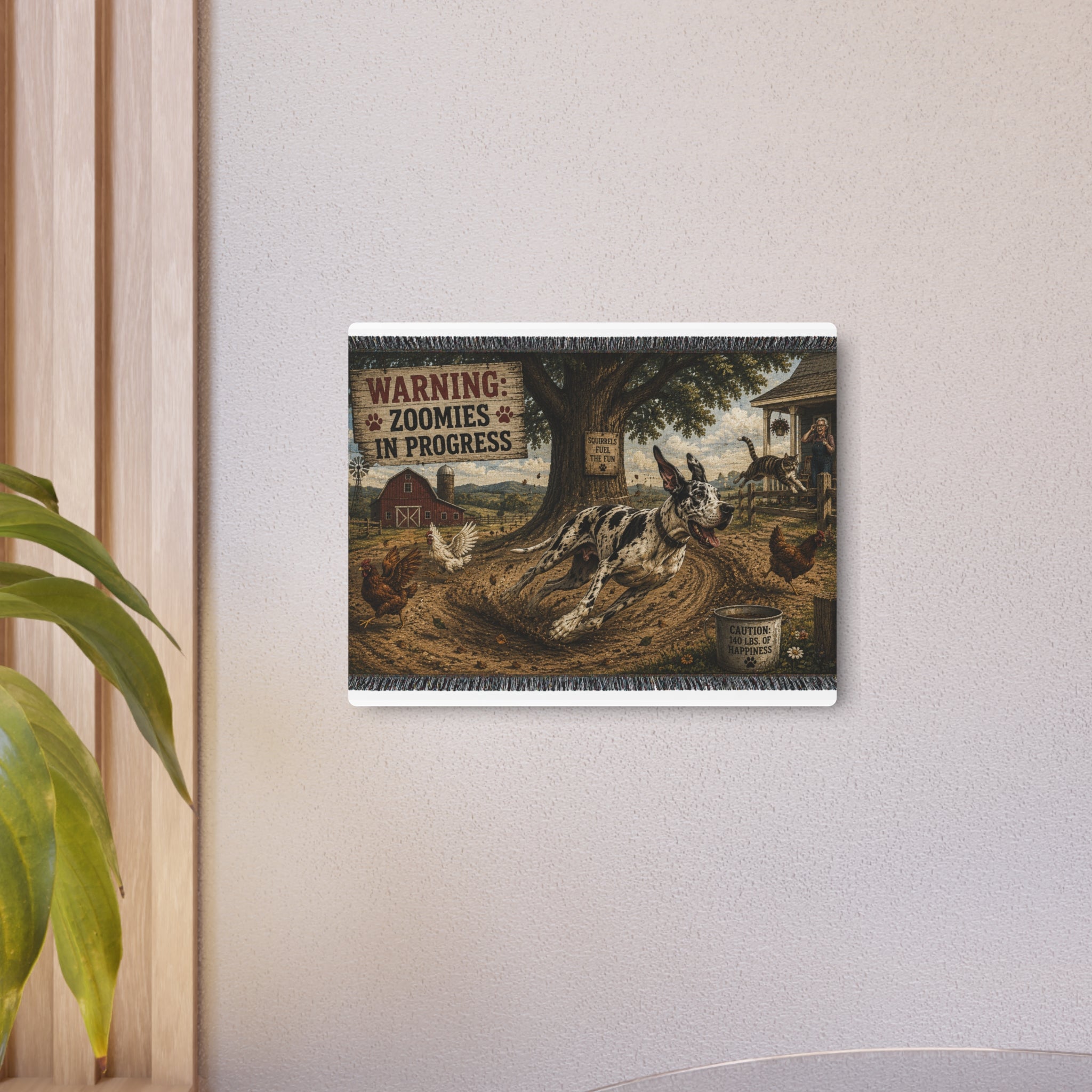 Metal Art Sign - "Warning: Zoomies in Progress" Farm Great Dane  Metal Wall Art