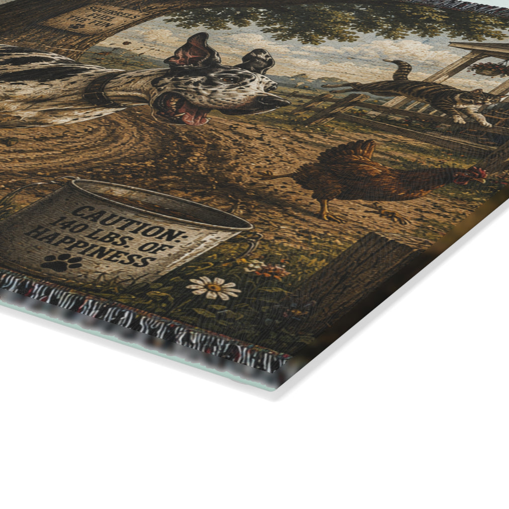 Glass Cutting Board - "Warning: Zoomies in Progress" Farm Dog Kitchen Decor