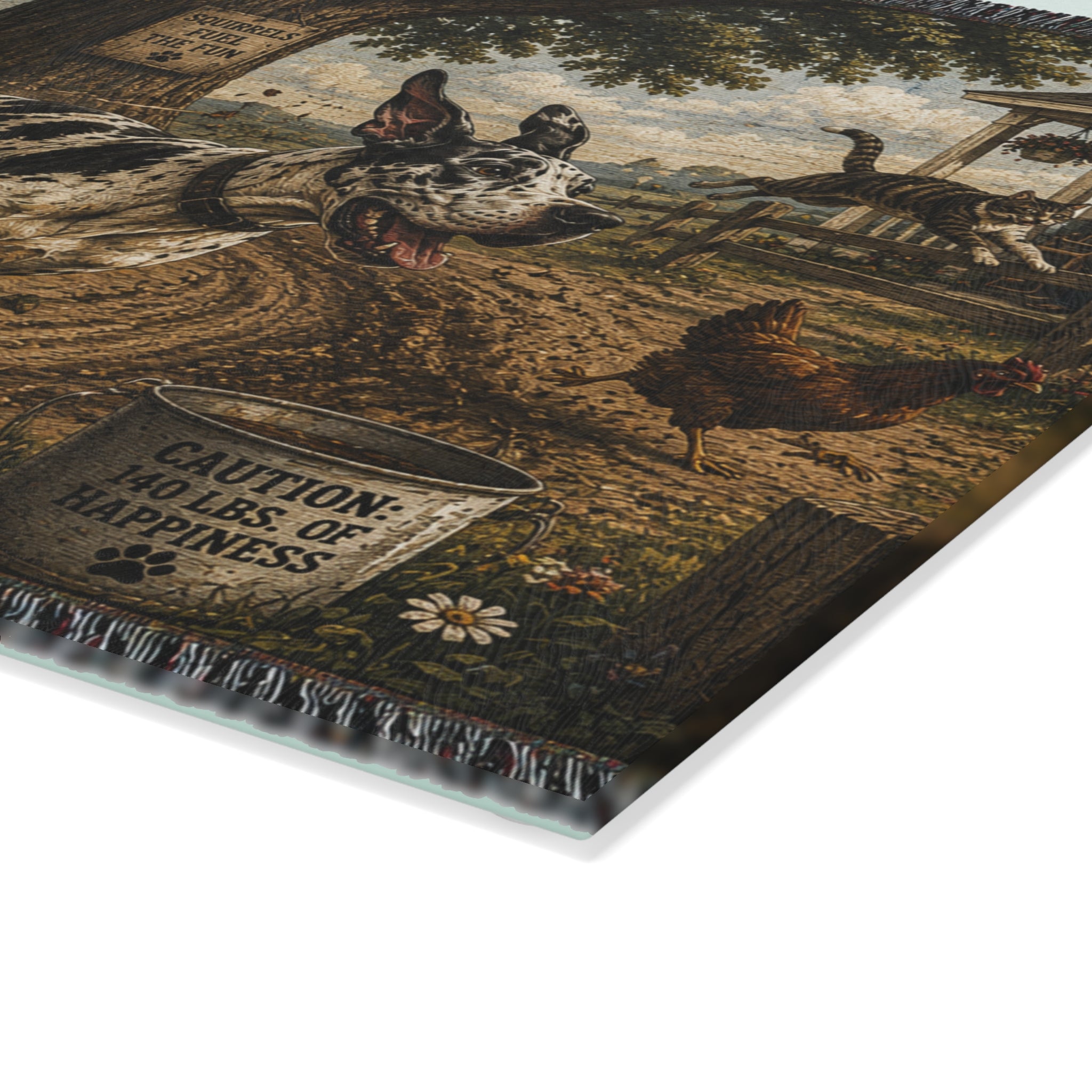 Glass Cutting Board - "Warning: Zoomies in Progress" Farm Dog Kitchen Decor