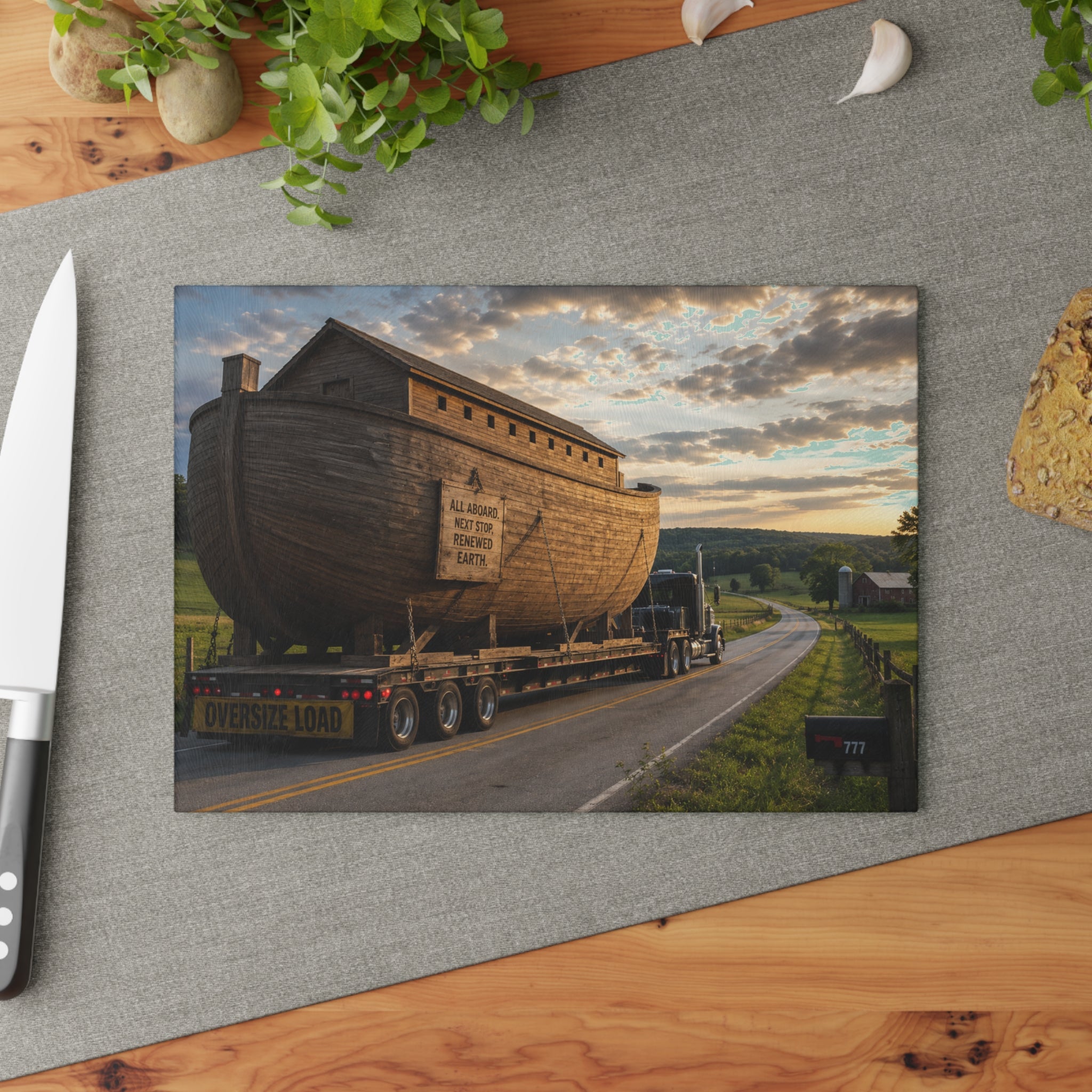 Scenic Ark Transport Kitchen Glass Cutting Board