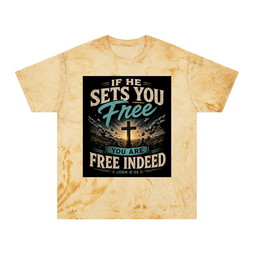 Christian Freedom Tee — "If He Sets You Free" Scripture T-Shirt