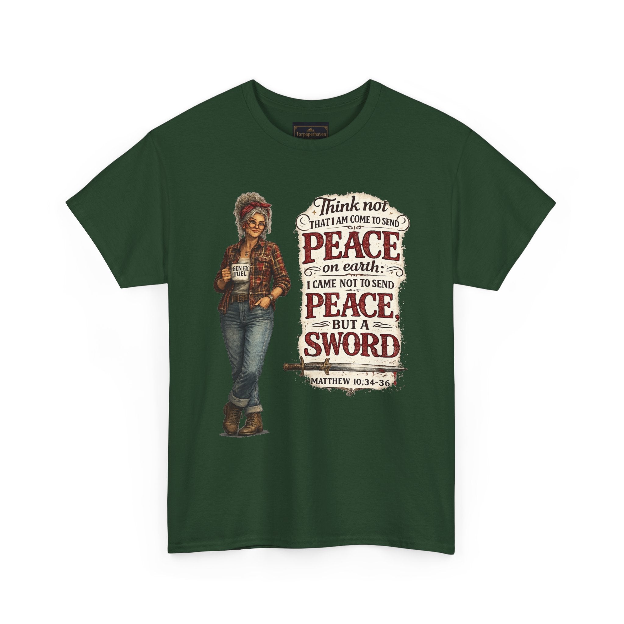 Christian Faith Tee — "I Come Not to Send Peace but a Sword" Matthew 10:34 Graphic Shirt