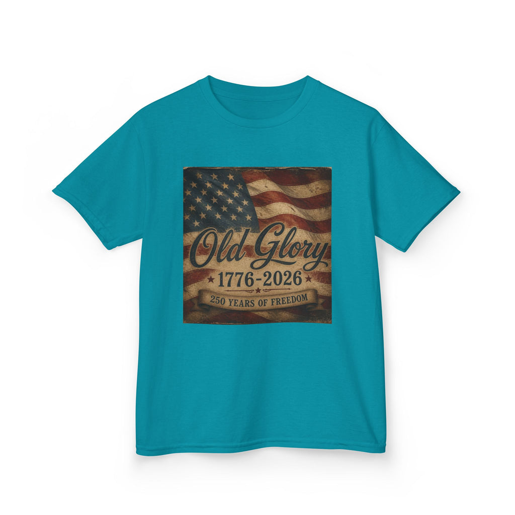 Kids T‑Shirt — "Old Glory 1776–2026" Vintage American Flag Patriotic Tee