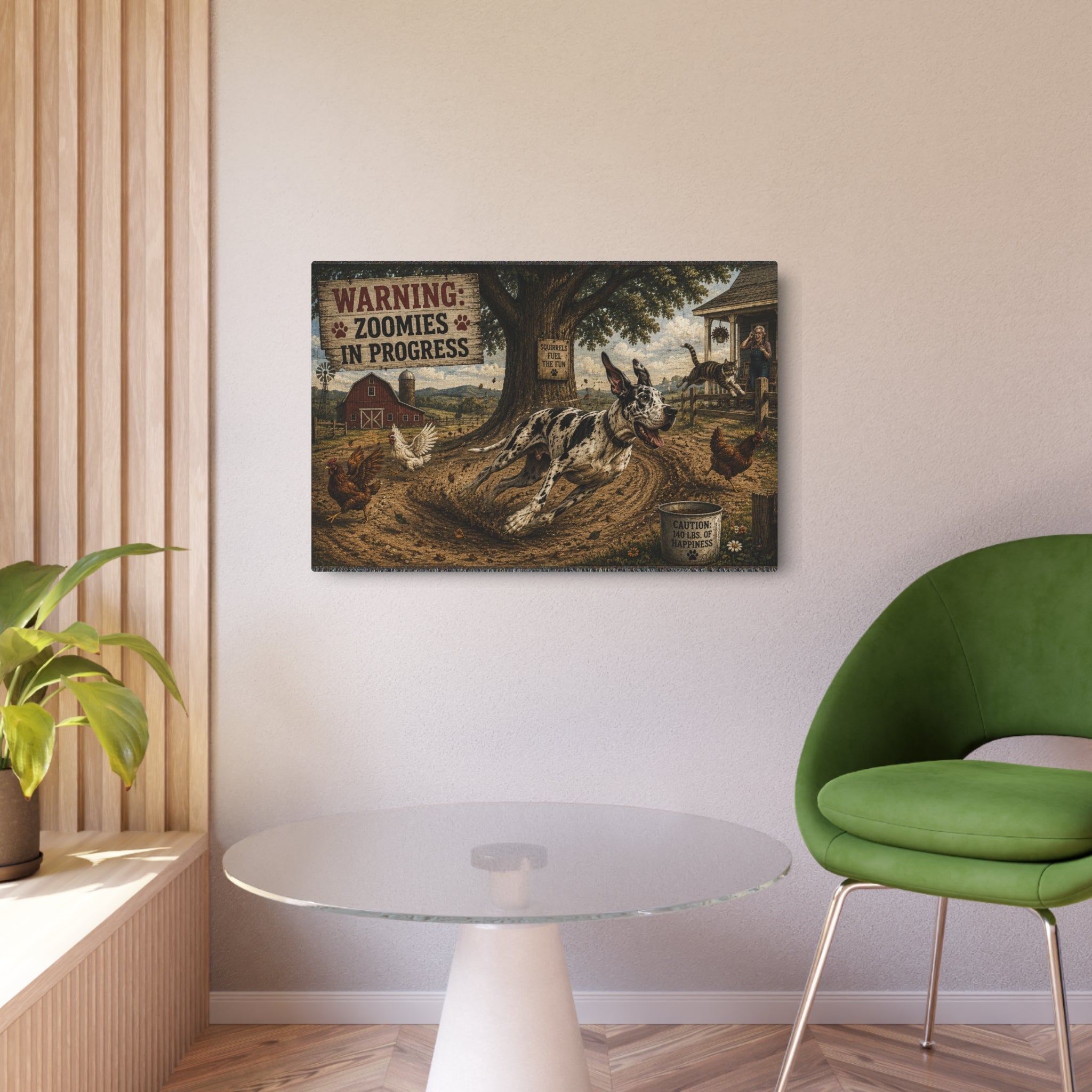 Metal Art Sign - "Warning: Zoomies in Progress" Farm Great Dane  Metal Wall Art