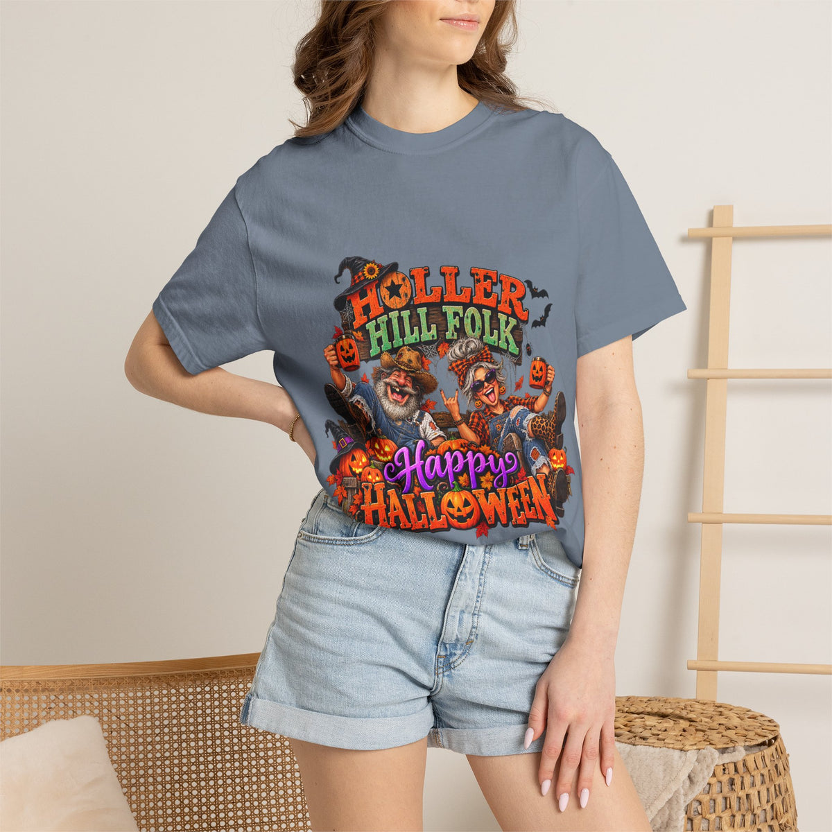 Halloween Holler Hill Folk T-Shirt — "Happy Halloween" Vintage Horror Design